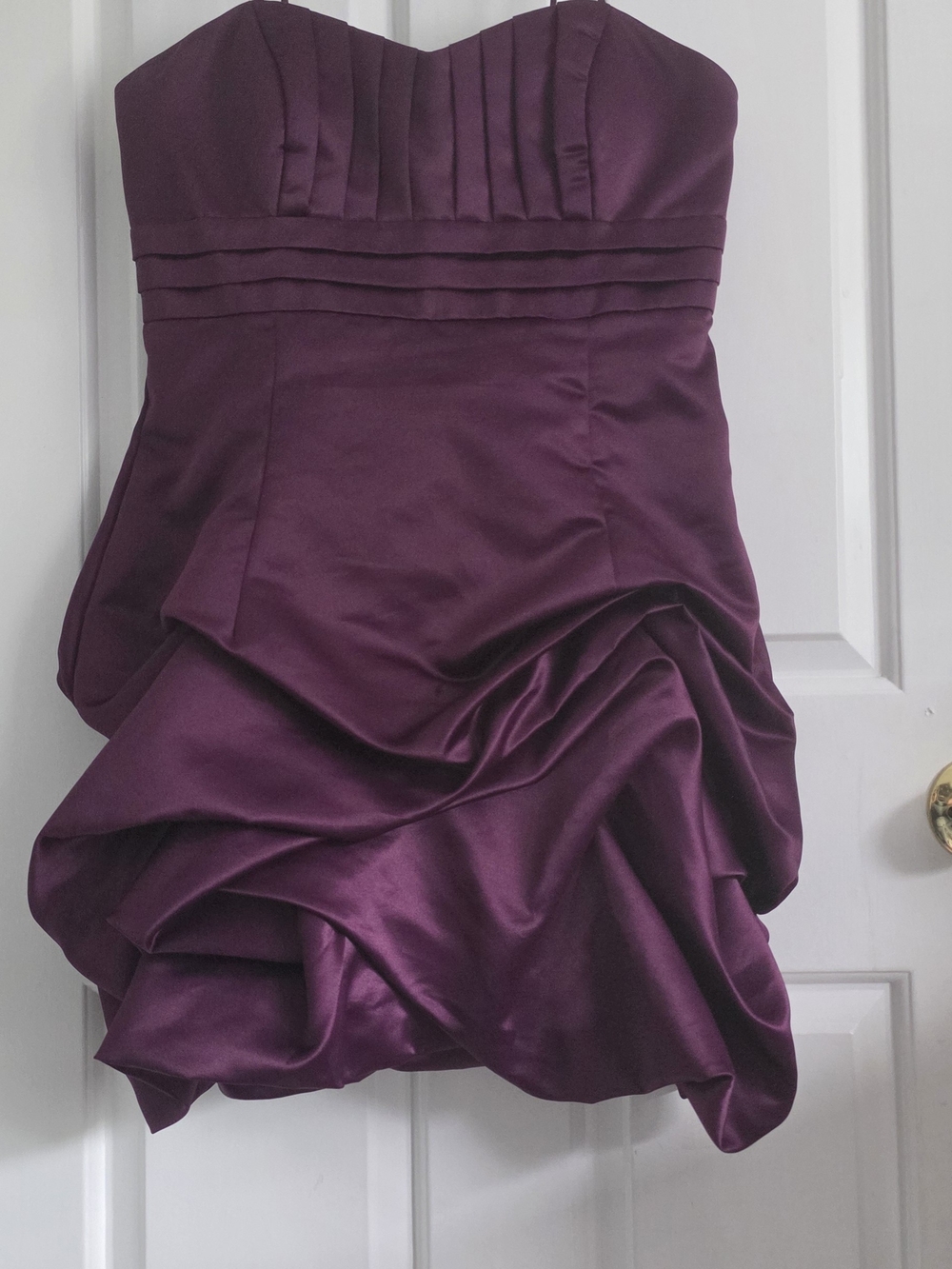 Strapless Satin Bubble Dress in Deep Plum